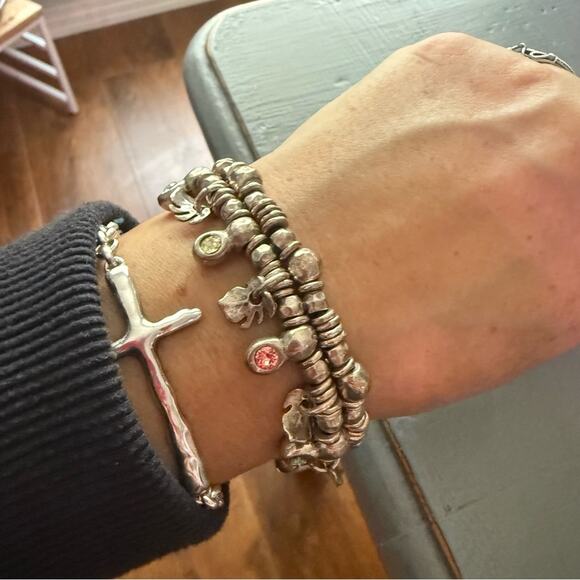Uno De 50 UNOde50 Double Strand Silver  Beaded Leather Bracelet - Picture 1 of 13